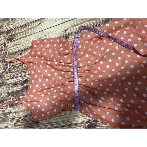 Almost Famous Orange Cream Polka Dot Hi Low Blouson Tank Midi Dress Juniors - Picture 9 of 10